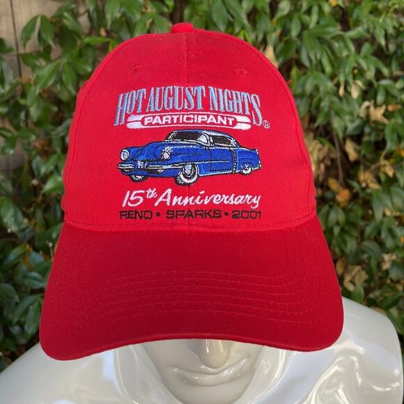 Hot August Nights Participant 2001 Embroidered Red Hat Cap 15th Anniversary - Picture 2 of 10